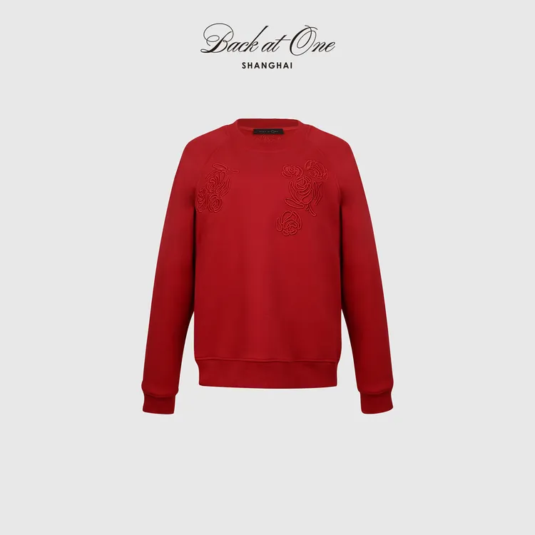 BACKATONE“花之约系列” 秋冬休闲舒适绣花红色卫衣 BFF-1BA525Q-K