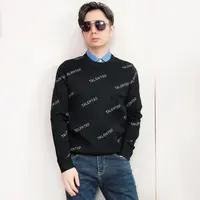 秋冬男士长袖针织衫 时尚休闲衬衫领圆领假两件毛衫 打底毛衣男