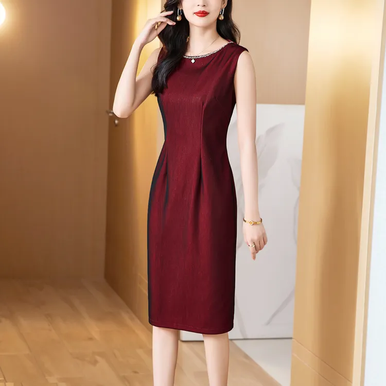 酒红礼服两件套套装喜婆婆婚宴装2025秋季新款名媛气质包臀连衣裙