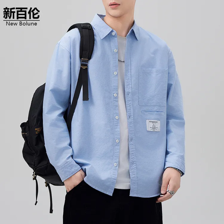 新百伦/NEW BOLUNE日系复古工装衬衫男秋季新款简约宽松长袖外套
