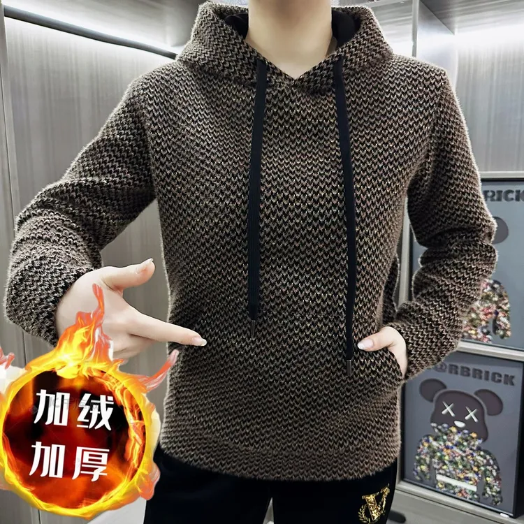 《冬季加厚加绒》时尚连帽卫衣休闲修身帅气时尚简约轻奢高端百搭10