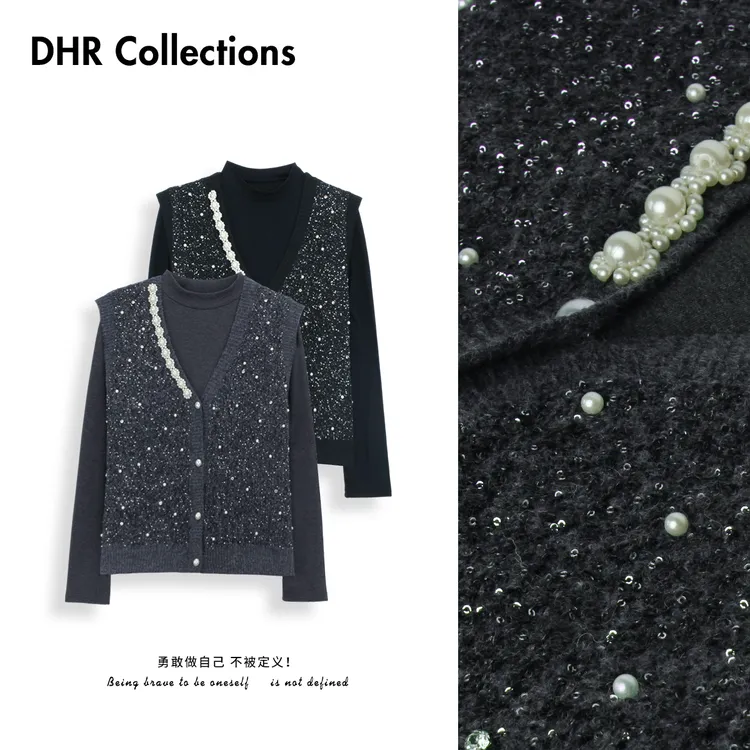 豆豆10【两件套】韩版亮片洋气设计感小众时尚百搭套装女-276825DM