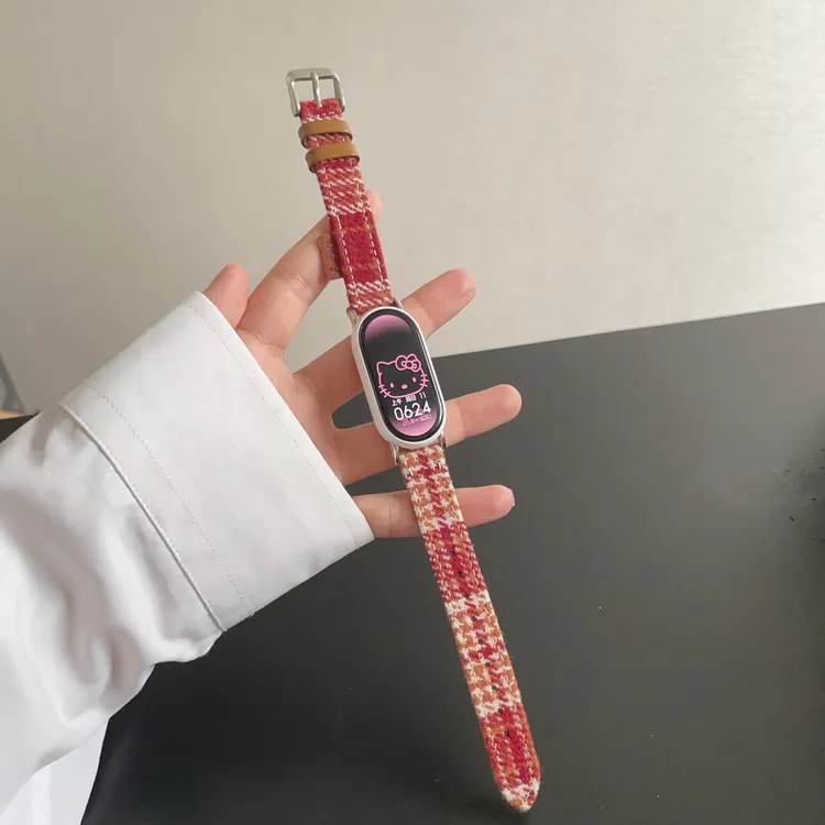 千鸟格纹适用小米手环1098代表带小米9pro毛呢拼皮8pro红米watch6