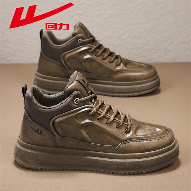 回力男士高帮鞋2025秋季百搭户外休闲工装皮鞋厚底增高运动老爹鞋
