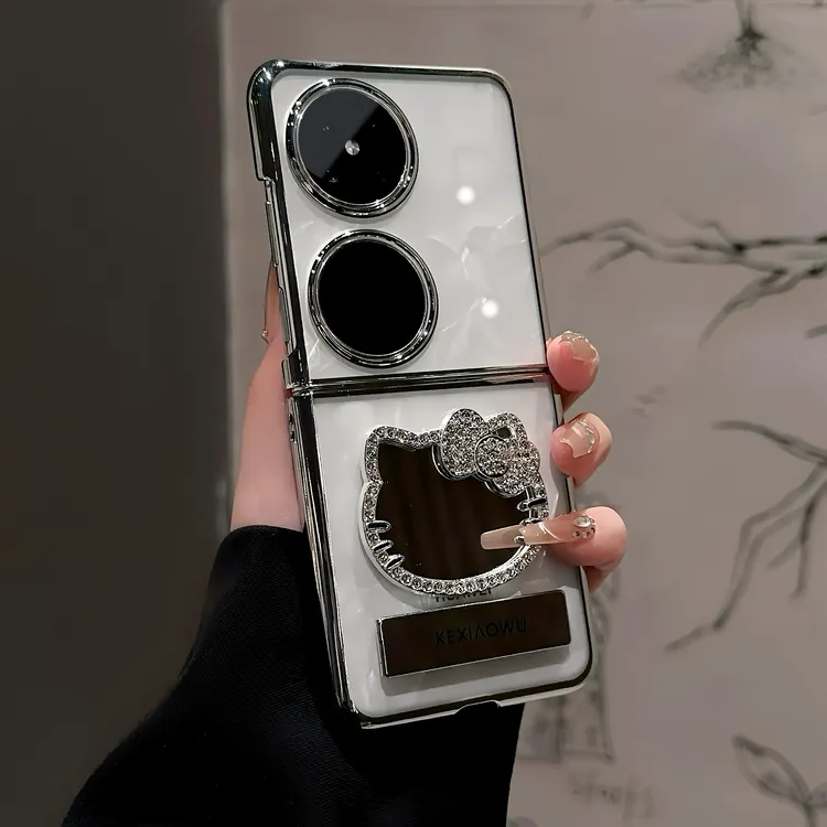 电镀透明kt猫镜子支架适用华为Pocket2折叠手机壳P50POCKET保护壳