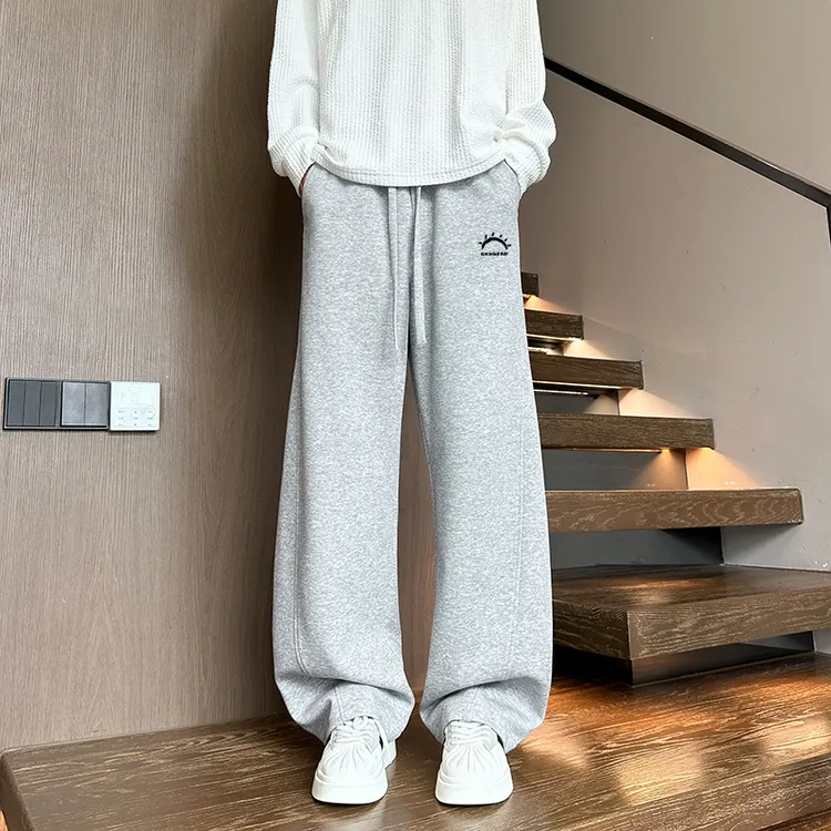更凡美式高街弯刀裤男女潮牌秋季直筒阔腿裤运动重磅百搭休闲卫裤
