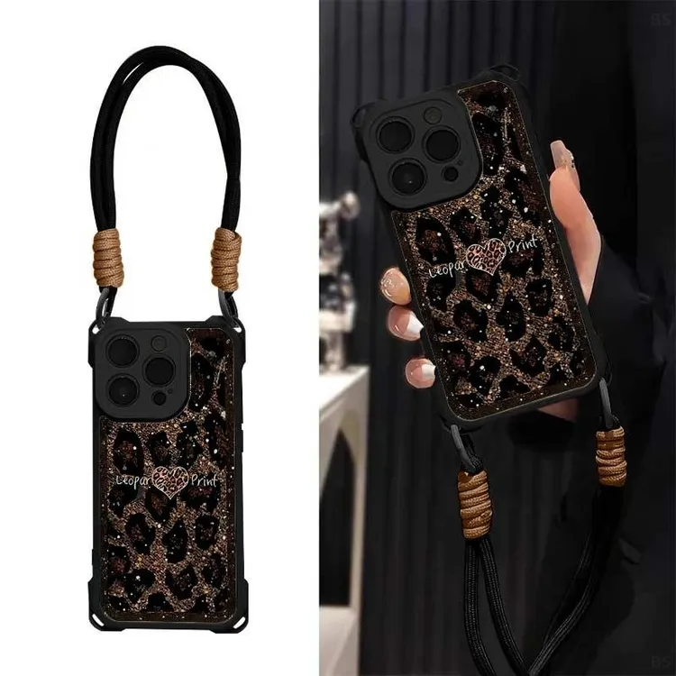 豹纹爱心适用苹果17promaxvivo华为oppo小米iPhone四角挂绳手机壳