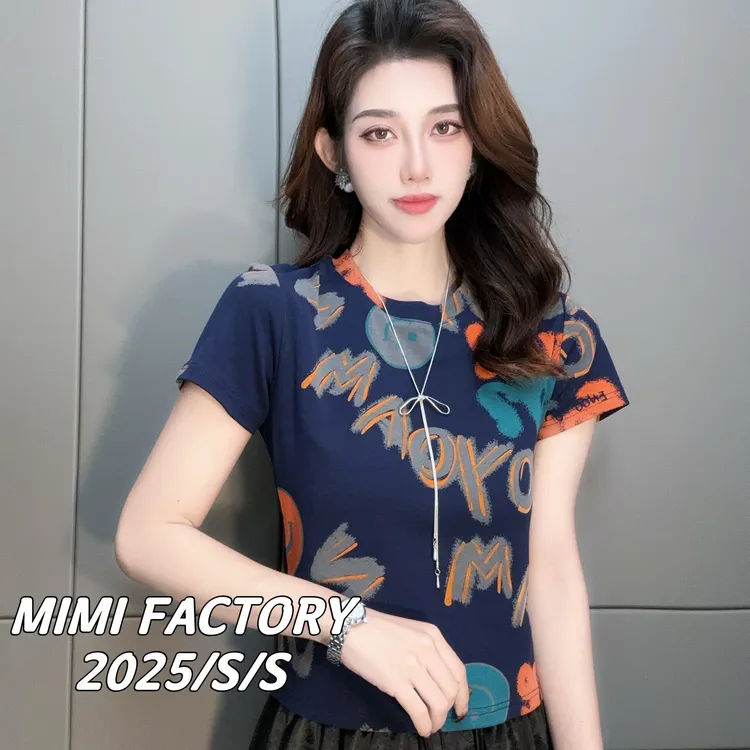 2025夏季新款 欧货满印字母短袖T恤女修身显瘦时尚百搭5416#