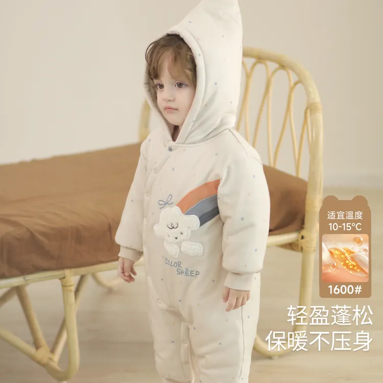 婴儿连体棉衣秋冬夹棉加厚恒温保暖新生儿桑蚕丝哈衣棉袄宝宝衣服