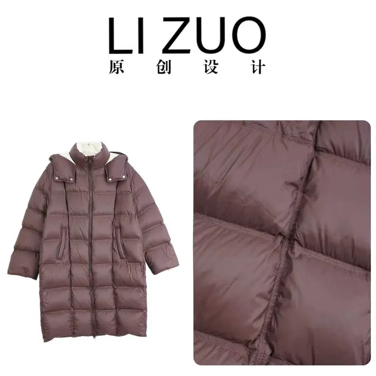 大码胖mm90白鸭绒时尚百搭高领连帽拉链长款羽绒服9653