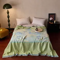 【加大】千里江山图-绿色汉麻纱布床盖230*250cm