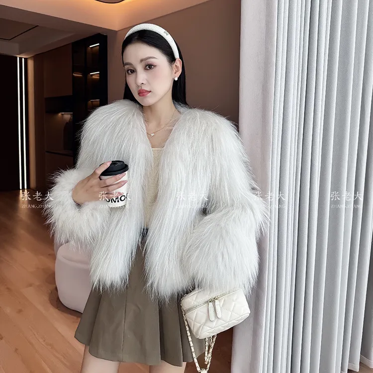 张老大·2025新款加密貉子毛双面编织皮草外套女短款气质百搭款