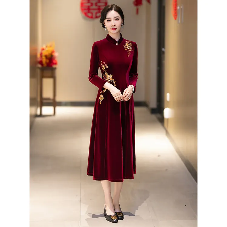 妈妈婚宴装结婚礼服丝绒喜婆婆婚礼喜服气质高贵平时可穿春季HY