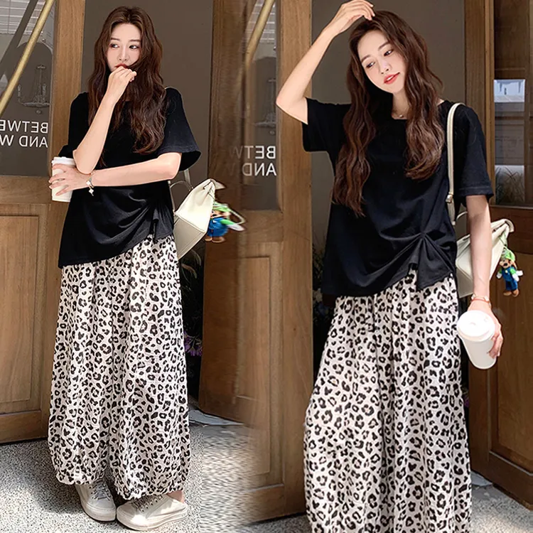 【Liner】孕妇装时尚设计感百搭舒适慵懒T＋清凉透气豹纹灯笼裤子女