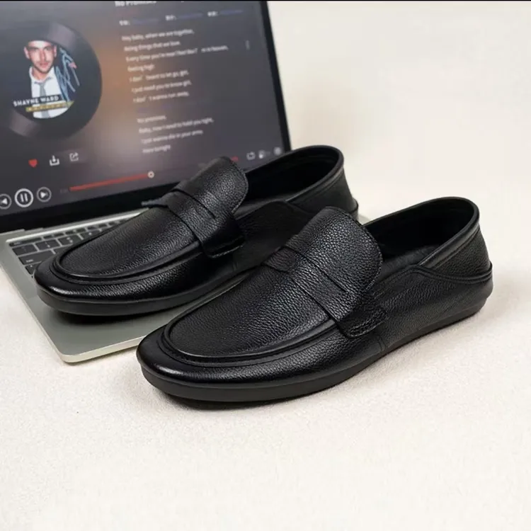 【头层牛皮】夏季韩版舒适时尚一脚蹬真皮豆豆鞋开车鞋男士25158