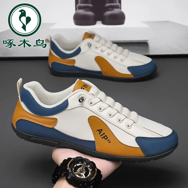 啄木鸟男鞋2025新款秋季一脚蹬皮面休闲板鞋男士软底防滑开车潮鞋