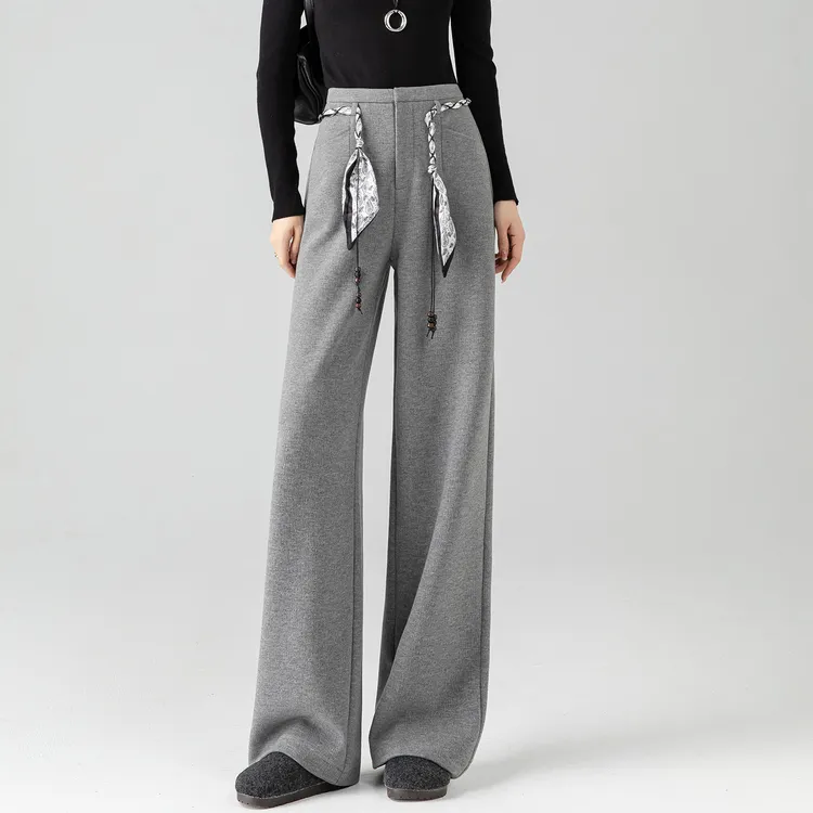 灰色毛呢阔腿裤女2025新款冬加厚冷淡系独特别裤子垂坠感直筒长裤