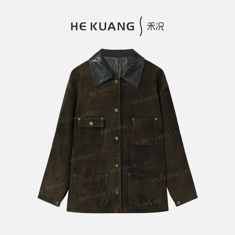 禾况HEKUANG琥珀流光【麓季】复古棕调翻领设计感外套W653 0367