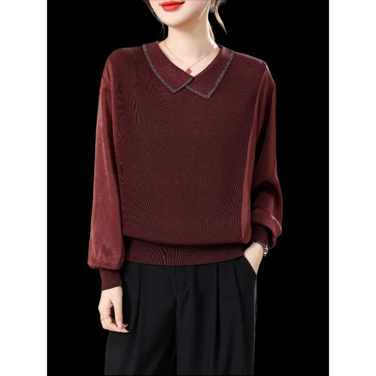 妈妈装宽松拼接针织衫时尚百搭气质款