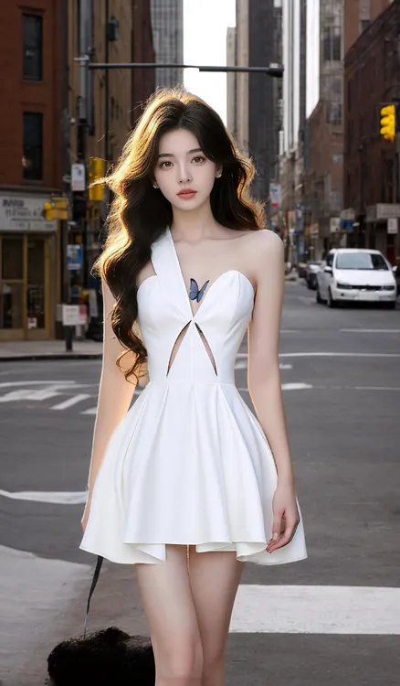 夏季新款白色不规则领型收腰连衣裙女小众设计时尚高级温柔风穿搭