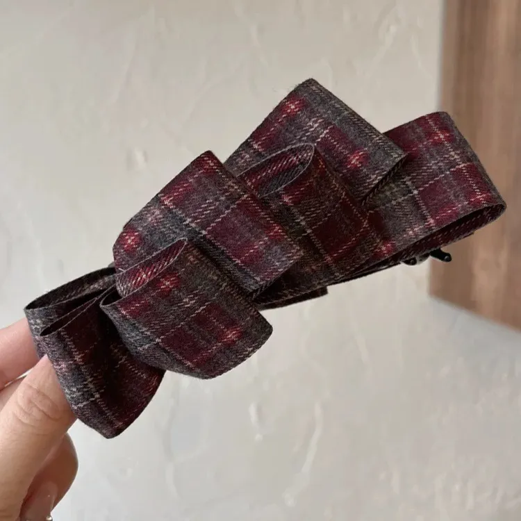 欧尼同款厚实磨毛复古格子方巾发圈丸子头马尾发夹香蕉夹头饰发饰