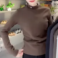 纯色半高领刺绣字母长袖打底衫T恤女大码时尚百搭秋季新款上衣