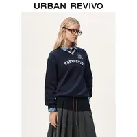 UR2025冬季新款女装学院风撞色字母V领宽松卫衣UYY450328