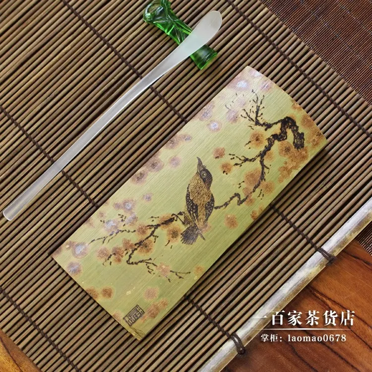 禅七烙画花鸟图案云妃竹茶则古朴手工复古茶荷茶席道具茶道茶具