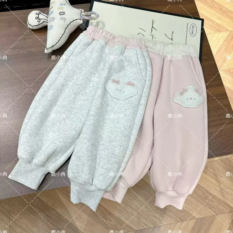 【鹿小冉】秋冬女童加厚加绒休闲卫裤儿童韩版束脚裤6058