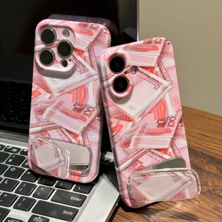 粉色钱多多支架适用苹果16菲林手机壳华为个性vivo高级小米15oppo