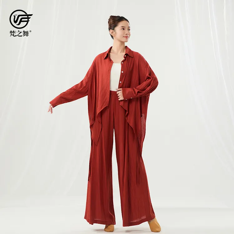 梵之舞现代中国舞蹈衬衫双侧带子上衣轻薄演出练功服装宽松直筒裤