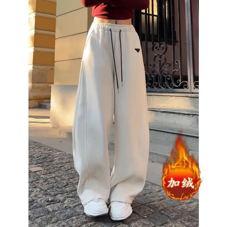 拉夏贝尔时尚气质休闲裤女秋冬2025年新款高级感小个子加绒阔腿裤