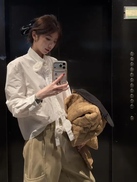 简约气质显瘦时尚套装洋气休闲百搭外穿长袖衬衫上衣款长裤两件套