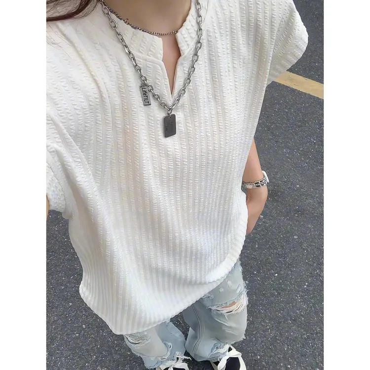 美式白色v领坎肩背心男款潮流痞帅夏季无袖t恤肌理凉感运动马甲