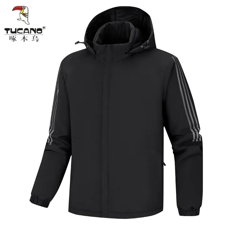 啄木鸟三条杠潮流宽松休闲夹克外套中青年时尚潮牌加绒绒加厚棉衣