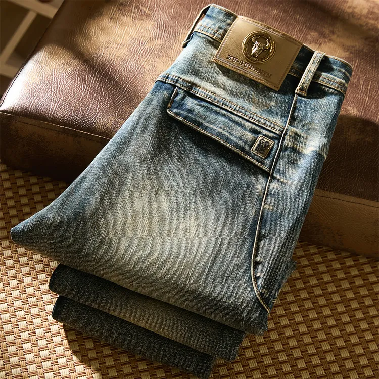 【维斯李男装】美式复古牛仔裤男修身直筒潮牌休闲长裤爆款新款P430