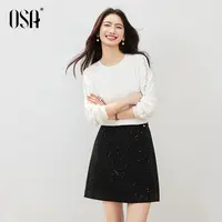 OSA/欧莎 复古白色蕾丝花边长袖T恤女通勤打底衫上衣S125C11023