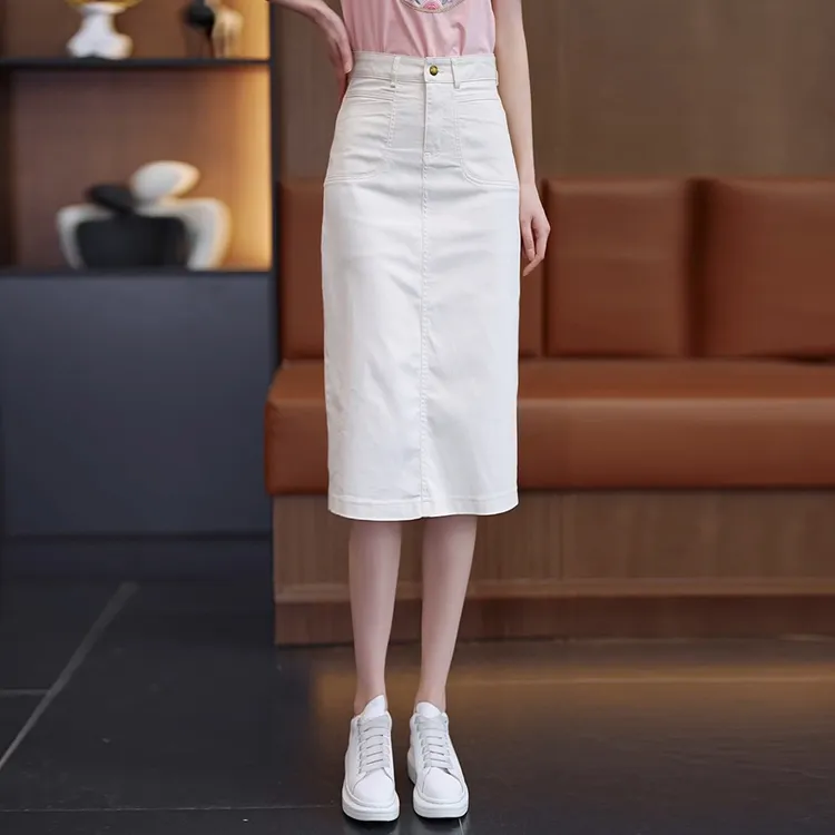 白色半身裙女夏季2025新款高腰显瘦中长款包臀裙休闲直筒一步裙子