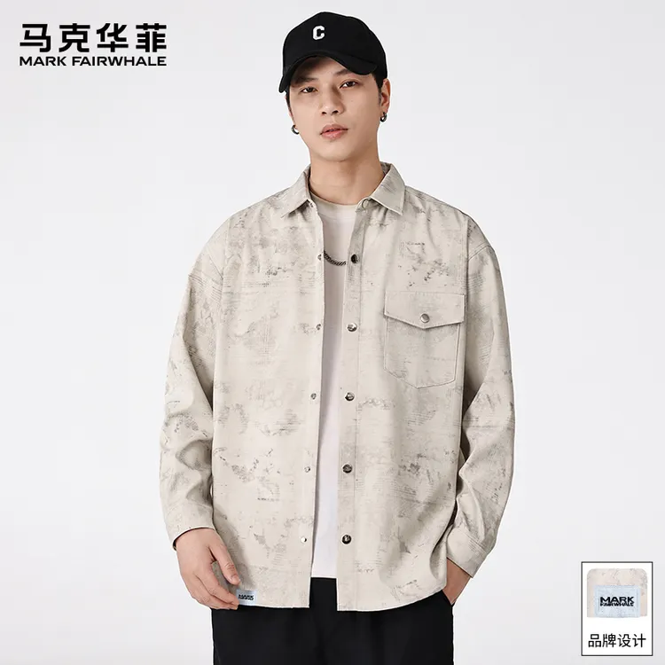 马克华菲潮牌衬衫男士2025秋季新款美式扎染宽松百搭休闲上衣外套