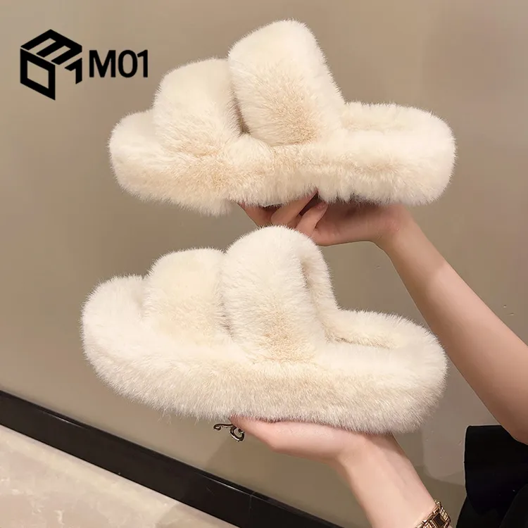 M01女士毛毛拖鞋女外穿拖新款白色鞋冬季毛拖毛绒棉拖女鞋子毛