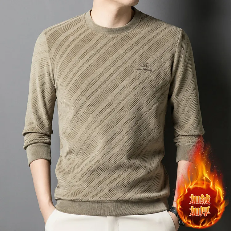 保罗乔威迪高档男澳粒绒百搭休闲加绒保暖毛衣冬季一体绒上衣宽松