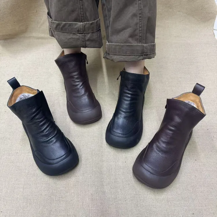 7716-31B新款冬季大棉保暖侧拉链纯色百搭舒适复古休闲短靴