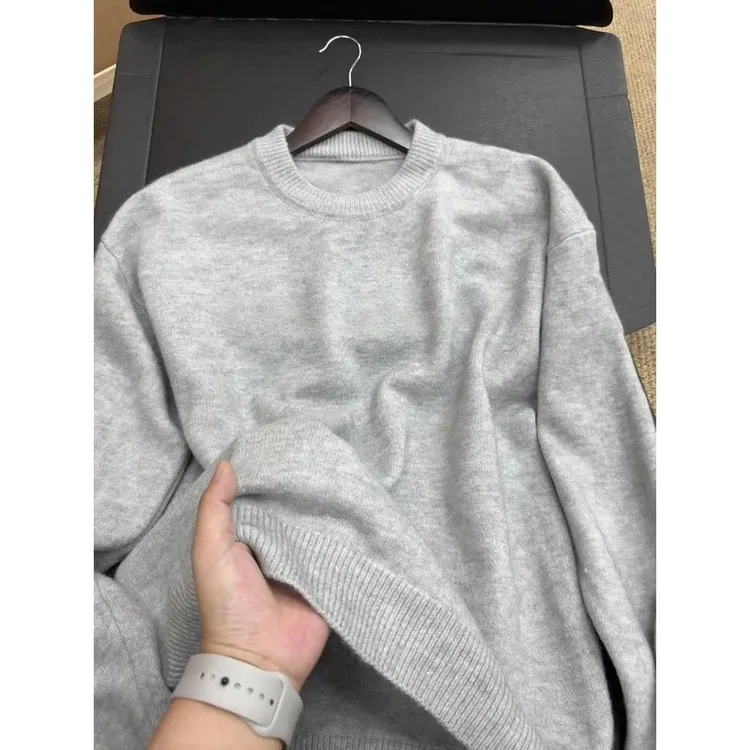 浅灰色cleanfit毛衣男女秋冬高级感痞帅慵懒风圆领内搭针织衫外套