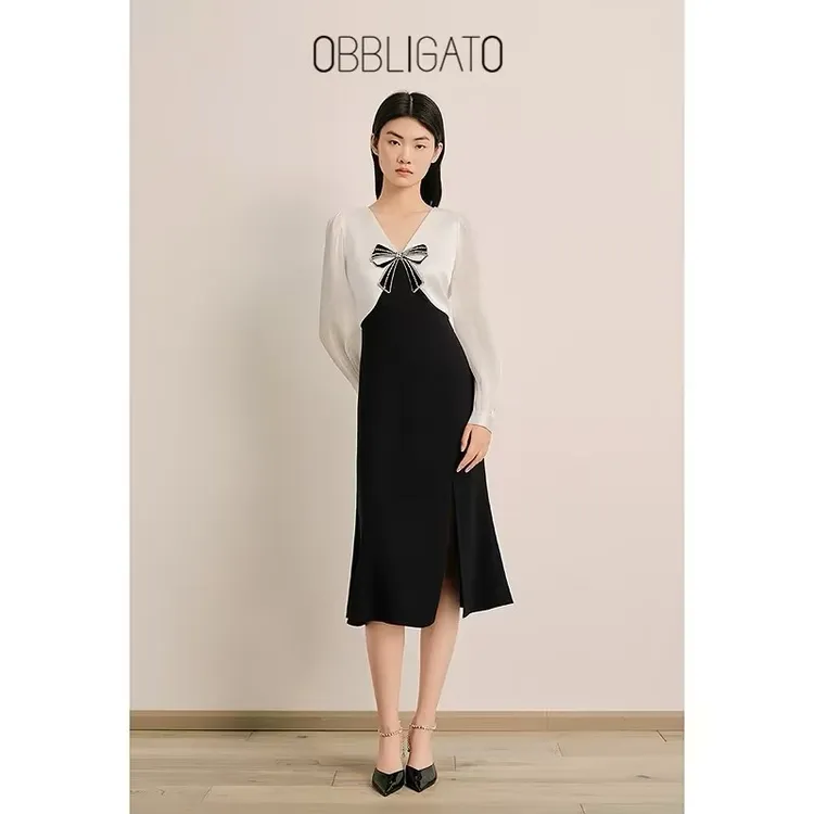 OBBLIGATO奥丽嘉朵专选2025春季新品假两件连衣裙1C65105060