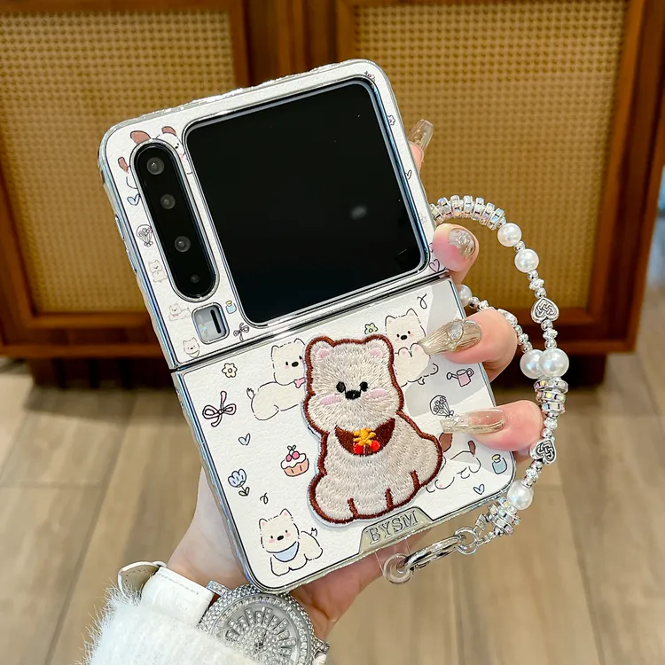 适用华为purax手机壳钻纹电镀西高地狗皮纹pocket2折叠女款保护套