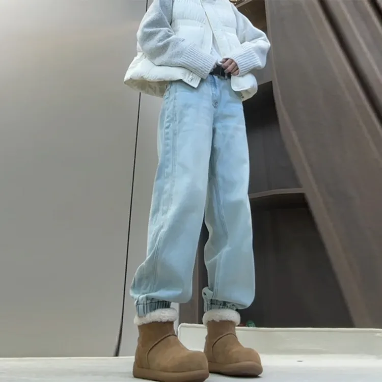浅蓝色女士直筒牛仔裤女2025冬季新款梨形身材高级感狂欢季好物