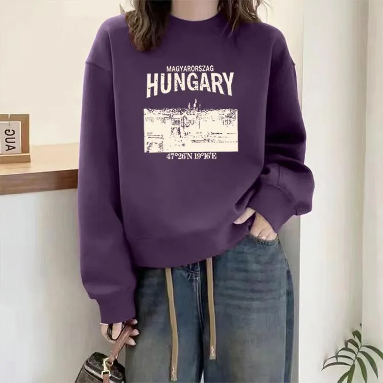 韩版宽松时尚百搭卫衣女春秋冬季大码胖mm外套潮休闲圆领加绒上衣