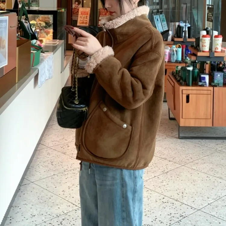 2025冬季毛绒双面双穿中长外套女加厚加绒欧货高级感皮毛一体上衣