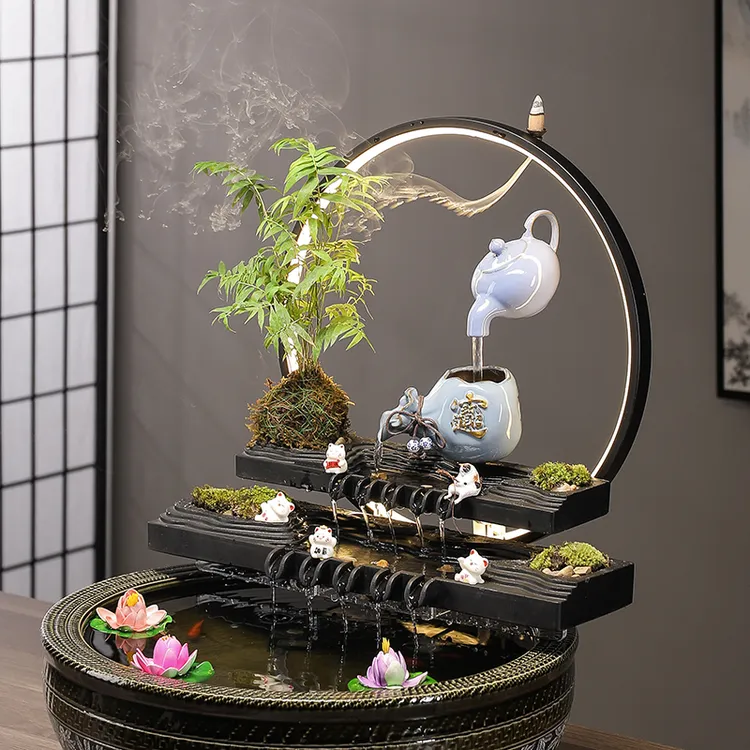 DIY生态缸循环过滤流水摆件叠瀑布鱼缸造景配件家居饰品景观摆件