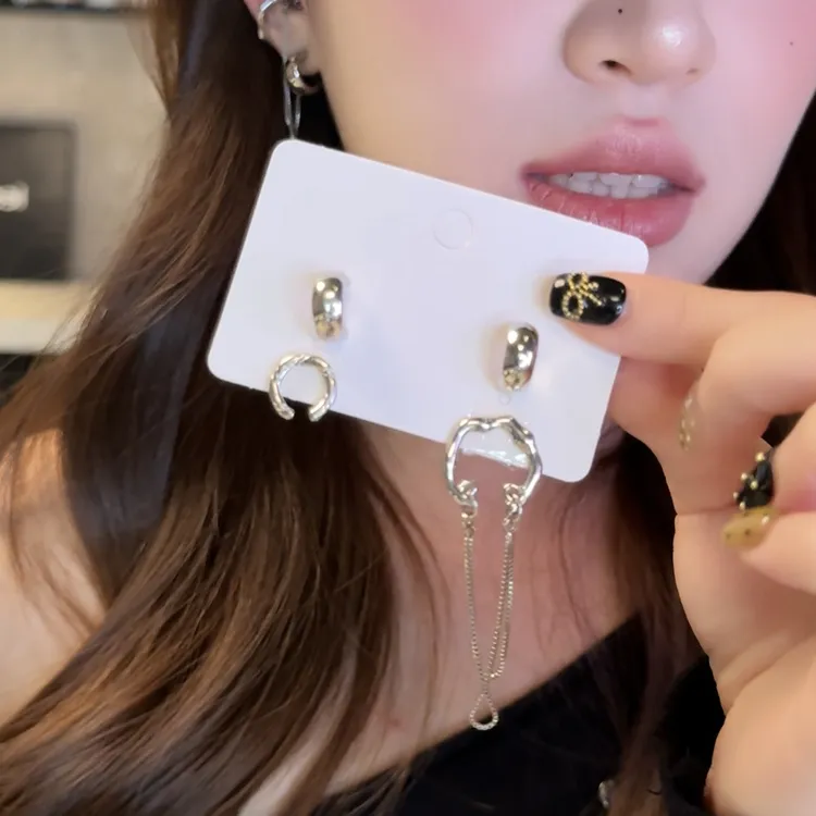 铜合金耳饰 4件套金属链条流苏耳骨夹耳环套装女简约百搭耳钉耳饰